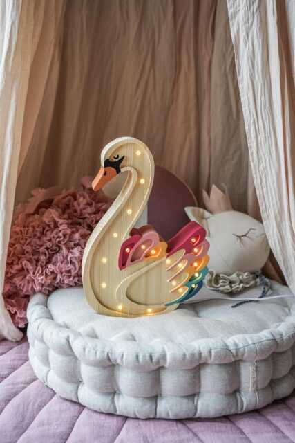 Personalized Wooden Swan Lamp - Rainbow Night Light - Boho Girls Nursery Decor Custom Baby Shower Gift Princess Room Lighting - image 1