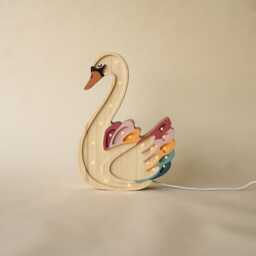 Personalized Wooden Swan Lamp - Rainbow Night Light - Boho Girls Nursery Decor Custom Baby Shower Gift Princess Room Lighting - thumbnail 4