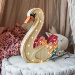Personalized Wooden Swan Lamp - Rainbow Night Light - Boho Girls Nursery Decor Custom Baby Shower Gift Princess Room Lighting - thumbnail 3