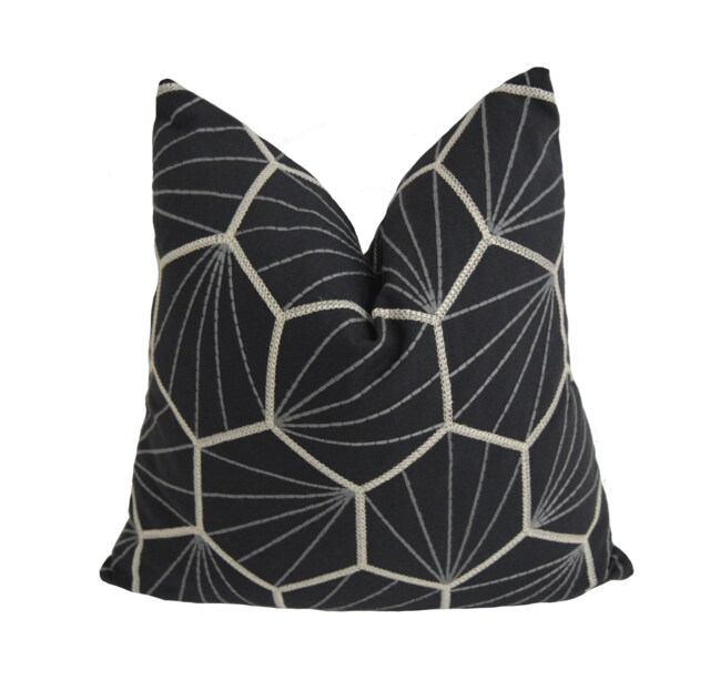 Scion - Aikyo Midnight Scandi & Japanese Geometric Embroidered Cushion Cover Handmade Throw Pillow Designer Home Decor - image 1