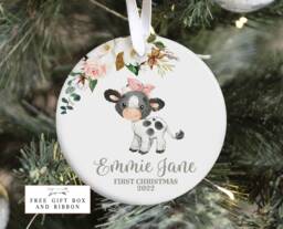 Farm Baby First Christmas Ornament, Personalized Cow Christmas, Holiday Ornament - thumbnail 1