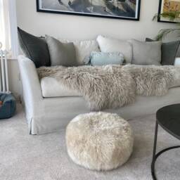 Sheepskin Pouffe, Footstool , Seat, Chair, Stool, Genuine Luxury Oyster Pouffe Fluffy - thumbnail 2