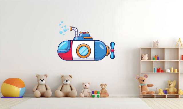 Submarine Wall Sticker , Nautical Nursery Ocean Decal Under The Sea For Kids Room Life - image 1
