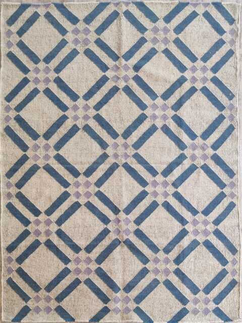 Geometric Wool Jute Flatweave Rug in Beige & Blue - Modern Handwoven Area - image 1