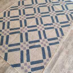Geometric Wool Jute Flatweave Rug in Beige & Blue - Modern Handwoven Area - thumbnail 2