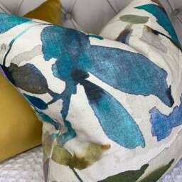 Abstract Leaf Cushion Cover Teal - John Lewis Alexa Fabric Pillow Sham Designer Handmade in UK Double Sided - thumbnail 3