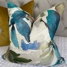 Abstract Leaf Cushion Cover Teal - John Lewis Alexa Fabric Pillow Sham Designer Handmade in UK Double Sided - thumbnail 1