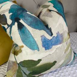 Alexa Teal Abstract Leaf Cushion Cover John Lewis Fabric Watercolour Floral Pillow Case Double Sided Handmade in UK - thumbnail 4
