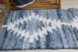 Handmade Denim Rag Rug Blue & White Chindi Dhurrie - 2 X 3 - thumbnail 1