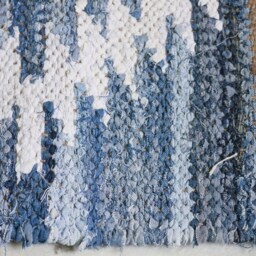 Handmade Denim Rag Rug Blue & White Chindi Dhurrie - 2 X 3 - thumbnail 2