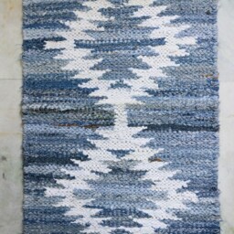 Handmade Denim Rag Rug Blue & White Chindi Dhurrie - 2 X 3 - thumbnail 3