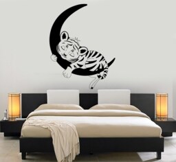 Wall Vinyl Decal Cub Sleeping On The Moon Tiger Kids Cute Children Nursery Decor 1463Dz - thumbnail 1