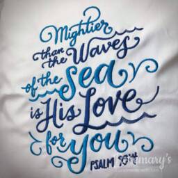 Cushion Cover 45x45cm Mightier Than The Waves Of Sea Is His Love For You Psalms 934 Embroidered With A Choice Fabric Colours - thumbnail 3