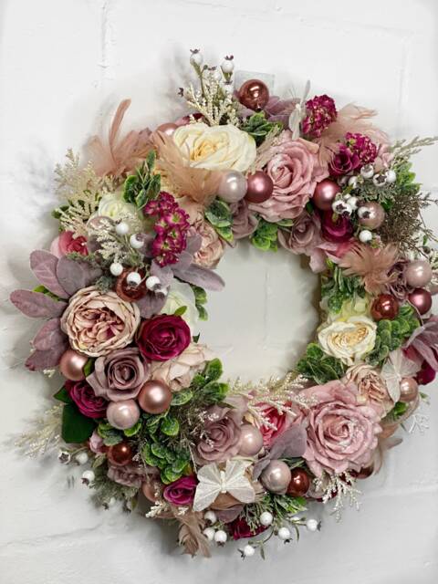 Pink Christmas Wreath, Winter Flower Floral Door Pink Wreath For - image 1