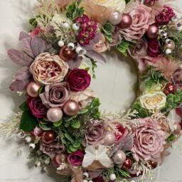 Pink Christmas Wreath, Winter Flower Floral Door Pink Wreath For - thumbnail 3