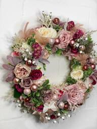 Pink Christmas Wreath, Winter Flower Floral Door Pink Wreath For - thumbnail 1
