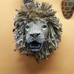 Lion Head Wall Hanging - Bead, Wire & Rope Animal Art/African Trophy - thumbnail 3