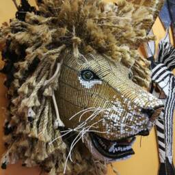 Lion Head Wall Hanging - Bead, Wire & Rope Animal Art/African Trophy - thumbnail 2