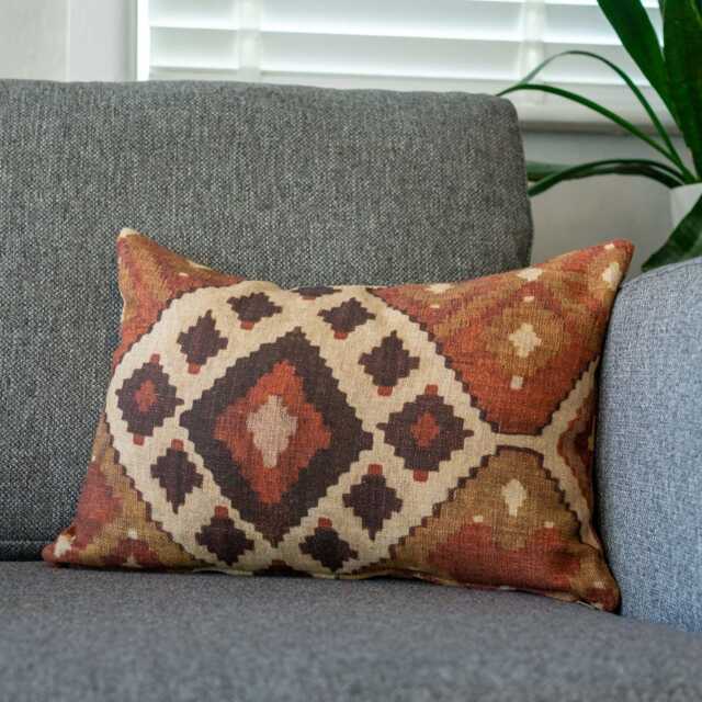 Terracotta Kilim Turkish Style Printed Boudoir Cushion. 17x12 - image 1