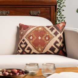 Terracotta Kilim Turkish Style Printed Boudoir Cushion. 17x12