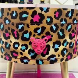 Hot Pink Magenta Leopard Round Bedside Table . Fun Bright Home Decor Ideal For Nightstand Or Side Table. Cheetah Print Gold Leaf Design - thumbnail 4