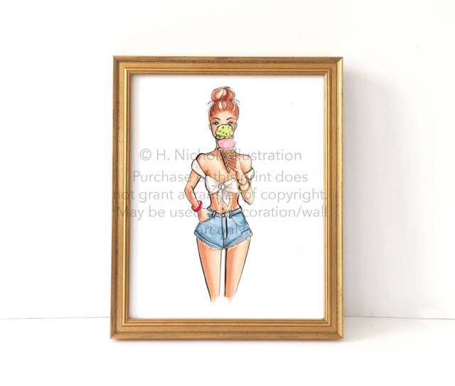 Ice Cream Queen - Choose Your Hair Color/Skintone Fashion Illustration Print - image 1