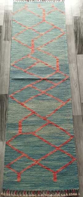 Nordic Runner Kilim Rug, Modern Artisan Scandinavian Afghan Turkish Abstract Art Wool Rug 202x60 cm - image 1