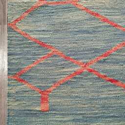Nordic Runner Kilim Rug, Modern Artisan Scandinavian Afghan Turkish Abstract Art Wool Rug 202x60 cm - thumbnail 4