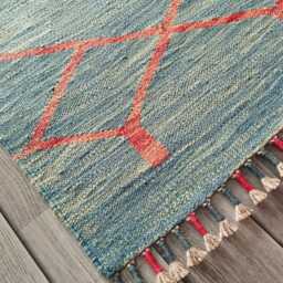 Nordic Runner Kilim Rug, Modern Artisan Scandinavian Afghan Turkish Abstract Art Wool Rug 202x60 cm - thumbnail 2
