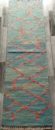 Nordic Runner Kilim Rug, Modern Artisan Scandinavian Afghan Turkish Abstract Art Wool Rug 202x60 cm - thumbnail 1