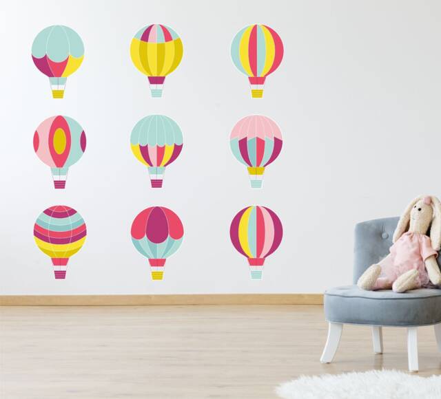 Hot Air Balloons Wall Art Sticker Kit Decal Mural Graphic Cute Nursery Pack Of 9 - image 1