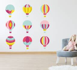 Hot Air Balloons Wall Art Sticker Kit Decal Mural Graphic Cute Nursery Pack Of 9 - thumbnail 1