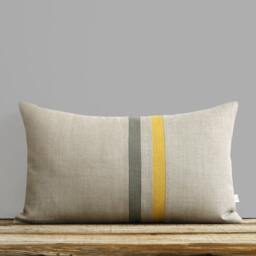 Squash & Stone Gray Striped Linen Pillow Cover - Fall Home Decor By Jillianrenedecor Yellow Grey Pillows, Ochre - 16x16 Or 12x20 - thumbnail 2
