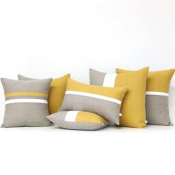 Squash & Stone Gray Striped Linen Pillow Cover - Fall Home Decor By Jillianrenedecor Yellow Grey Pillows, Ochre - 16x16 Or 12x20 - thumbnail 4