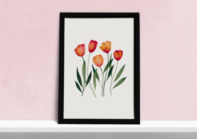 Orange Tulips Art Print - Bright Tulip Flower Poster Simple Elegant Floral Watercolour Illustration Gift For Gardeners A5, A4 Or A3 - image 1
