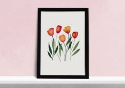 Orange Tulips Art Print - Bright Tulip Flower Poster Simple Elegant Floral Watercolour Illustration Gift For Gardeners A5, A4 Or A3 - thumbnail 1