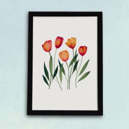 Orange Tulips Art Print - Bright Tulip Flower Poster Simple Elegant Floral Watercolour Illustration Gift For Gardeners A5, A4 Or A3 - thumbnail 2