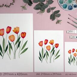 Orange Tulips Art Print - Bright Tulip Flower Poster Simple Elegant Floral Watercolour Illustration Gift For Gardeners A5, A4 Or A3 - thumbnail 3