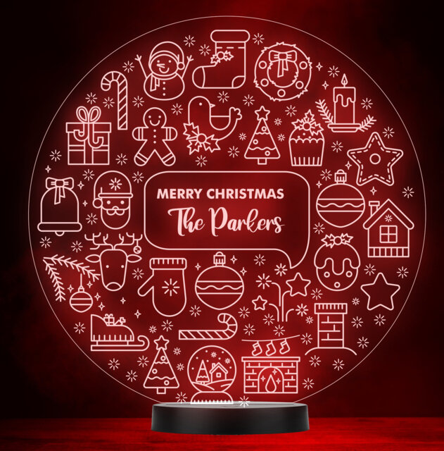 Christmas Icons Family Festive Round Personalised Colour Change Lamp Night Light - image 1