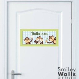Kids Bathroom Wall Art, Monkeys Prints Stickers, Decal For Decor, Door Sign - thumbnail 2