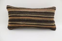 Pillow Cover Striped Brown Boho Sham 10x20 Turkish Lumbar Cushion Vintage Kilim Throw Pillows Sp2550-1629 - thumbnail 1