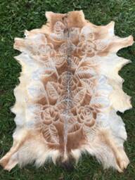 Tan & Cream Hand Carved Goat Hide - thumbnail 1