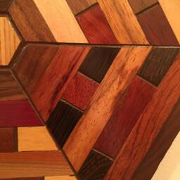 Hexagon Shaped Wood Wall Art Sculpture Featuring A Variety Of Exotic Pieces Geometrically Arrayed - thumbnail 3
