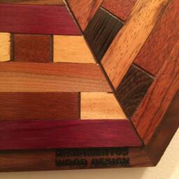 Hexagon Shaped Wood Wall Art Sculpture Featuring A Variety Of Exotic Pieces Geometrically Arrayed - thumbnail 4