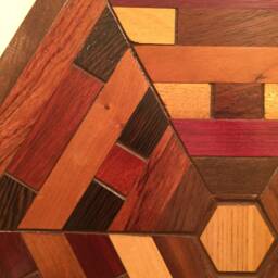 Hexagon Shaped Wood Wall Art Sculpture Featuring A Variety Of Exotic Pieces Geometrically Arrayed - thumbnail 2