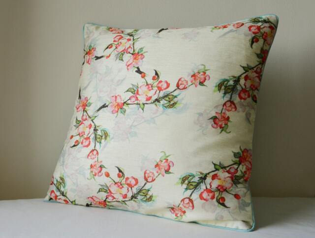 Beautiful Floral Print Pillow Cover , Pale Yellow Cushion Light Lemon Decorative Spring - image 1