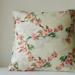 Beautiful Floral Print Pillow Cover , Pale Yellow Cushion Light Lemon Decorative Spring - thumbnail 2