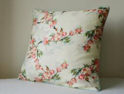 Beautiful Floral Print Pillow Cover , Pale Yellow Cushion Light Lemon Decorative Spring - thumbnail 1