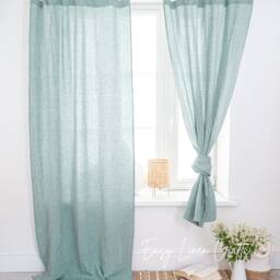 Linen Tab Top Curtain Panel - Natural Stonewashed Semi Sheer Drape For Living Room Or Bedroom Custom Curtains Window Treatment 1 - thumbnail 3
