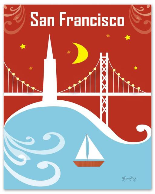 San Francisco Print, Bay Bridge Art Vertical Wall Art, Nursery Sf Poster, Style E8-O-Sf10 - image 1